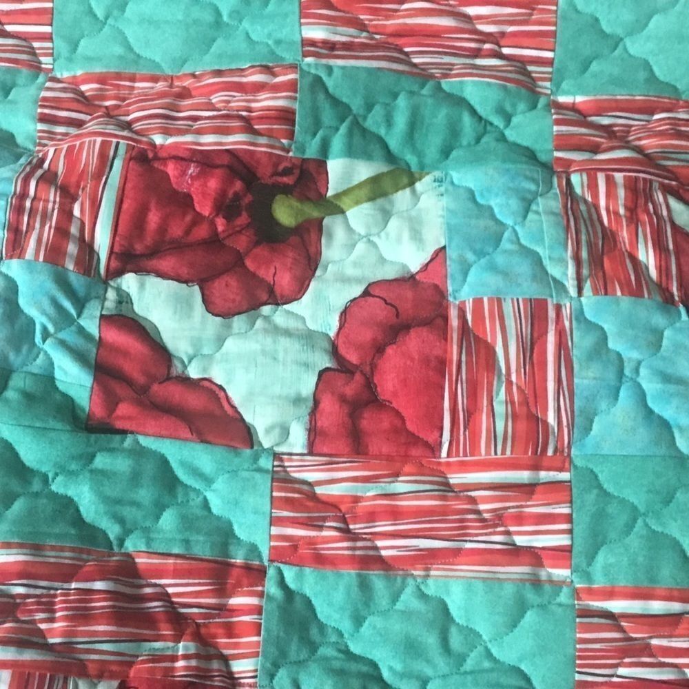 Hand Crafted Quilt Turquoise and Red - Picture 5 of 15